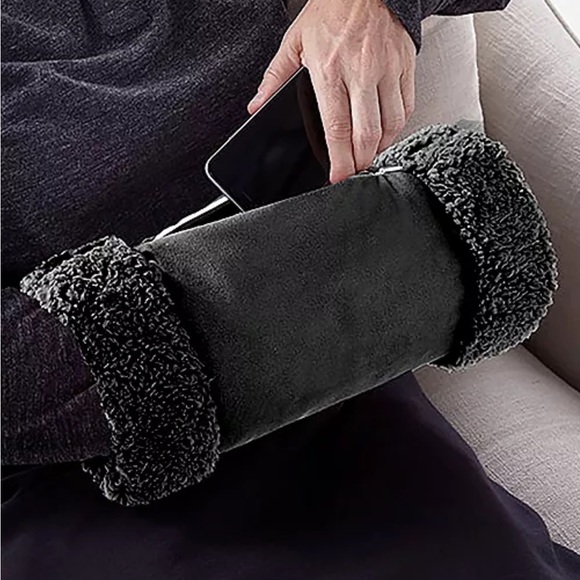 Gray Hand Warmer with Plush Trim - Picture 1 of 3